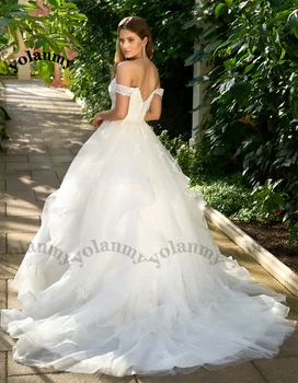 YOLANMY Элегантные Многослойные свадебные платья С открытыми плечами И аппликациями, Свадебное платье Vestido De Casamento, сшитое специально для женщин