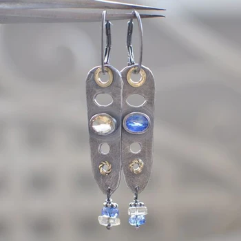 Винтажные полые длинные металлические серьги с синим камнем, пентаграмма, звезда, кристалл, эффектные висячие серьги для женщин и девочек