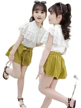 Детская одежда для девочек, летняя белая футболка + шорты, комплект детской одежды из 2 предметов, комплект одежды для девочек-подростков с коротким рукавом