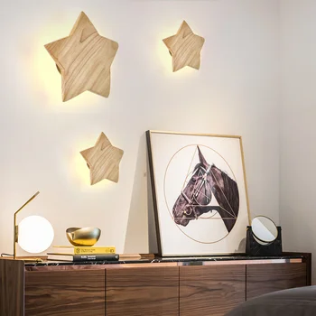 Креативный настенный светильник в виде звезды в стиле Wood Art 220 В, японский и корейский Модерн для домашнего кабинета, Детской комнаты, спальни, декоративные лампы