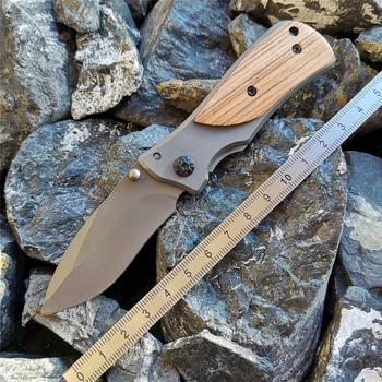 Мини-Ножи 57HRC, Складной тактический нож С деревянной ручкой, Портативные Титановые Карманные Ножи, Утилитарные Инструменты для выживания и спасения