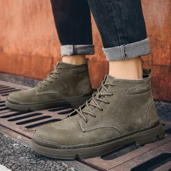Мужские ботинки Golden Sapling в стиле Ретро, рабочая обувь для отдыха, мужские ботильоны из натуральной кожи на плоской платформе, тактическая военная обувь