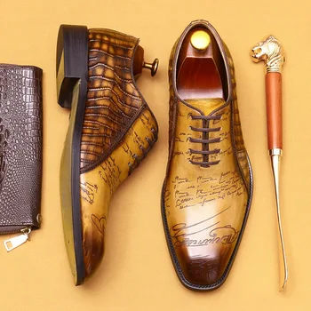 Мужские туфли-Оксфорды из натуральной кожи Цельного Кроя, Модные Повседневные Мужские Свадебные Модельные туфли с Острым Носком в Деловом Стиле, Большие Размеры 37-46