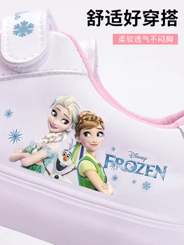 Обувь принцессы для девочек Disney, белая парусиновая обувь с бантом, нескользящая спортивная повседневная обувь с мягкой подошвой из искусственной кожи для девочки в подарок