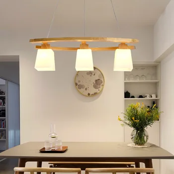 Подвесные светильники из Скандинавского дерева Светодиодные Современные Подвесные светильники Для Столовой Гостиной Кухни Бара Кафе Подвесной светильник в японском стиле