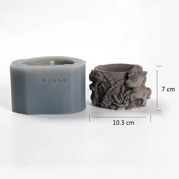 Цементный горшок для суккулентов, Силиконовая форма для 3D-резьбы по камню животных, бетонная форма