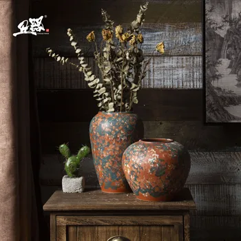 Цзиндэчжэнь-керамическая ваза для сухих цветов, винтажные декоративные украшения, большой набор из трех предметов, античный дзен, античный
