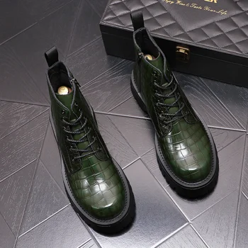 вечерние брендовые модные дизайнерские мужские ботинки для ночного клуба на платформе, трендовая обувь из натуральной кожи, красивые зеленые ботильоны, мужские боты