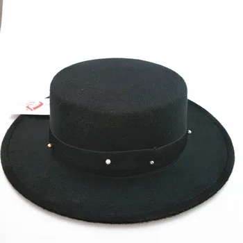 2017 новая жемчужная вводная часть femme, винтажная модная черная фетровая шляпа с верхом, мужская сомбреро-котелок, церковные шляпы-трилби для женщин