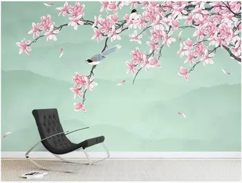 3d фотообои на заказ, настенная роспись в китайском стиле, ветка магнолии, цветы и птицы, домашний декор для спальни, обои для стен в рулонах