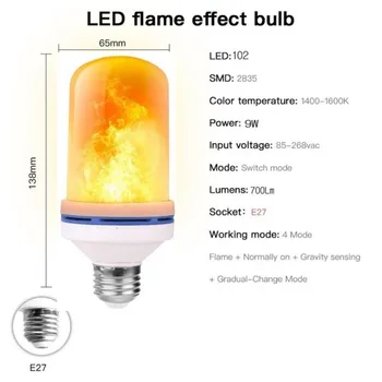 LED E27 E14 9W 4-режимная лампа с динамическим эффектом пламени, многорежимная креативная кукурузная лампа, декоративная лампа, бар, ресторан отеля, вечеринка