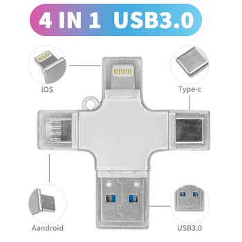 Для iPhone iso 4в1 USB 3,0 Флэш-накопитель 256 ГБ 128 ГБ 64 ГБ 32 ГБ Металлический Флешка iPad Android OTG Mirco USB Memory stick