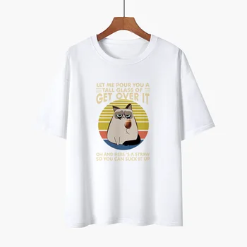 Женская футболка YRYT 2023 в весенне-летнем стиле с круглым вырезом и забавным ленивым котом, повседневный свободный топ с коротким рукавом Женские футболки.