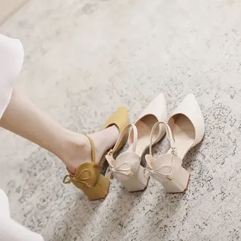 Женские босоножки Baotou 2023 Корейского лета, Новая Рабочая женская обувь на среднем каблуке с толстым каблуком в паре с юбкой на высоком каблуке