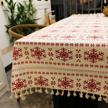 Льняная скатерть с кисточками, скатерти для стола Прямоугольной формы для украшения Рождественской Новогодней вечеринки, домашний текстиль 2021