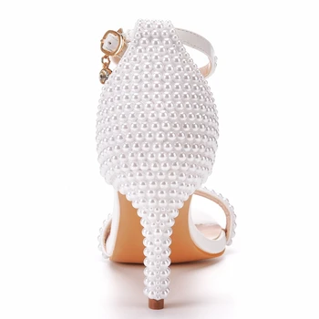 Модные женские Босоножки Crystal Queen на высоком каблуке 8 см, белые Жемчужные Пикантные туфли-лодочки, Свадебные туфли на шпильке
