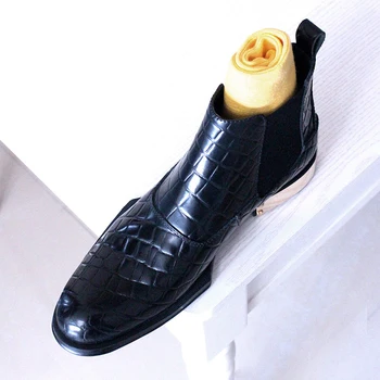 Новые мужские ботинки из кожи крокодиловой кожи с металлическим узором и ботинками 