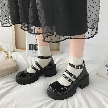 Обувь в японском стиле в стиле Лолиты для девочек, женский костюм JK Black в готическом стиле для косплея студентов колледжа, обувь на высоком каблуке с круглым носком