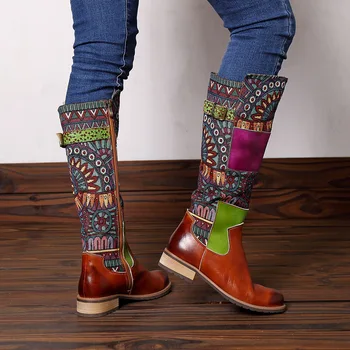 Плетеные Женские ботинки в стиле Ретро, с тиснением Веревкой, из натуральной кожи, с квадратным Тиснением, Сапоги на высоком каблуке 3 см, Женская обувь 2020 года, Женская