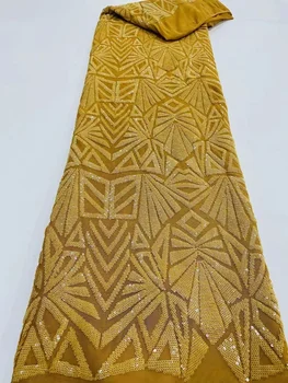 Роскошная кружевная ткань с пайетками, Нигерийская сетка, кружевная вышивка, Африканская кружевная ткань, Ткань с пайетками, материал для свадьбы 130 * 460 см