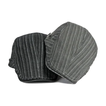 Шляпа мужская Весенне-осенняя кепка-берет в британском ретро стиле, модная ковбойская кепка с плоским верхом в полоску и плющом, женская с козырьком, регулируемая