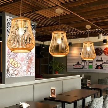 Бамбуковые подвесные светильники в стиле кантри, современная подвесная лампа в стиле минимализма, ресторан, гостиная, освещение в отеле
