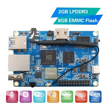 Для Orange Pi 3LTS Allwinner H6 Четырехъядерный процессор 2 ГБ + 8 ГБ EMMC Flash HD + WIFI + BT5.0 Плата с открытым исходным кодом + Чехол + Адаптер питания US Plug
