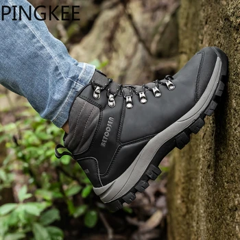 Мужские непромокаемые походные ботинки PINGKEE, Классическая уличная повседневная обувь для мужчин, легкие ботинки из натуральной кожи для альпинизма