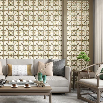 Обои в геометрической сетке в современном китайском стиле для стен ресторана, чайного домика, Вырезанные из бумаги Обои для окон papel de pared