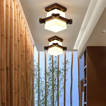 Скандинавский минималистичный стеклянный потолочный светильник из цельного дерева, персонализированный деревянный коридорный светильник, потолочный светильник в японском стиле, бревенчатый проход, солнечная настольная лампа
