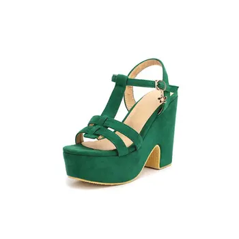 Sianie Tianie/2022 Модные шикарные Зеленые босоножки на платформе с открытым носком и Т-образным ремешком, на массивном высоком каблуке, для вечеринок, для работы в офисе, Женская обувь, сандалии