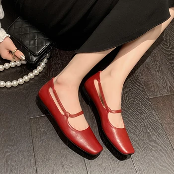 Taoffen/2023; Женская обувь на плоской подошве; Женская обувь с квадратным носком из натуральной кожи; Модная простая повседневная обувь; Женская обувь; Размеры 33-41