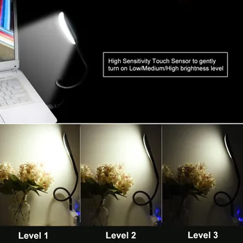 USB настольная лампа 5V LED для чтения, сенсорное затемняемое освещение, Гибкие книжные светильники для ноутбука, настольного ПК, лампа для учебы