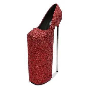 Voesnees/2020 г. Модная женская обувь из водонепроницаемого Материала на платформе и высоком каблуке 30 см, Пикантные женские Туфли-лодочки на шпильке с блестками, Большие Размеры