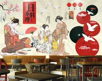 beibehang Пользовательские модные индивидуальности papel de parede 3d обои ретро ручная роспись Японская красота фон для ресторана суши