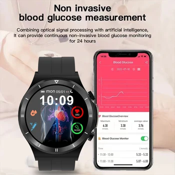 Здоровый уровень сахара в крови, Умные часы для звонков, 1,39-дюймовый 360 * 360 HD Большой экран, умные часы для ЭКГ, неинвазивный мониторинг уровня глюкозы в крови