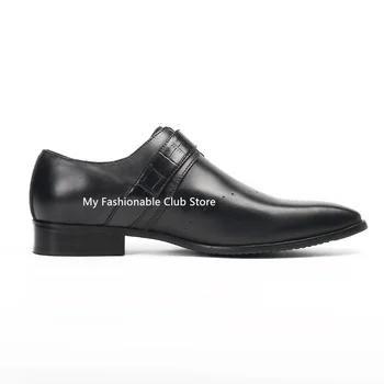 Мужская модная кожаная обувь ручной работы с пряжкой и ремешком, повседневная офисная обувь для мужчин, черная Шелковая обувь с квадратным носком, обувь для вечеринок, Новый стиль