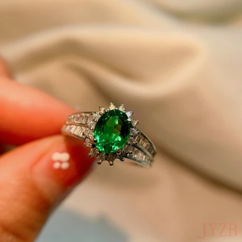 Ювелирные изделия из серебра 925 пробы, легкое роскошное кольцо для повседневной носки, 6x8 мм100% натуральное изумрудное кольцо, кольцо из стерлингового серебра с драгоценным камнем