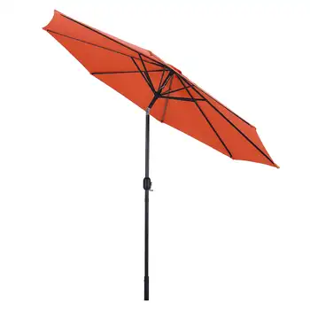 10-футовый зонт для патио с 8 прочными ребрами, зонты для уличного рынка с кнопкой наклона/рукояткой, оранжевый