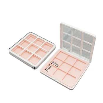 9 Сеток, Пустой розовый квадратный пластиковый футляр для теней для век, прозрачная крышка, Коробки для упаковки косметики, палитра пудры с алюминиевой подставкой 10 шт.