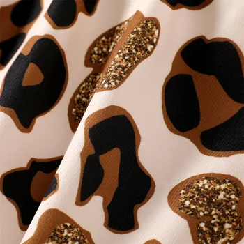 PatPat 2 шт., футболка с имитацией горловины и талии в рубчик для девочек, комплект юбок с леопардовым принтом