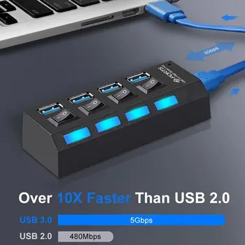 USB-концентратор с 4/7 портами, Высокоскоростной USB-разветвитель, расширитель, многопортовый независимый переключатель для ПК, ноутбуков, Mac, Windows