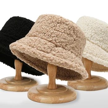 Женские плюшевые шапки-ведра, зимняя модная леопардовая шапка с медвежьими ушками, теплая шапка из кроличьего меха, более теплая толстая Панама, кепки-Бобы, Рыбацкие шапки