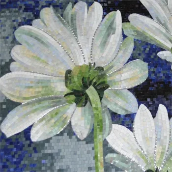 Индивидуальные красивые цветы хризантемы мозаичная плитка стеклянная художественная мозаика ручной работы для декора стен
