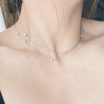 Круглое ожерелье с имитацией бриллианта из стерлингового серебра 925 пробы, женская изысканная цепочка для свитера