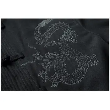 Куртка с драконом, мужская рубашка с китайским драконом, Мужские Китайские куртки, Одежда Вин Чун, Костюм с мандариновым воротником, Мужское пальто с Драконом, Толстая Зимняя