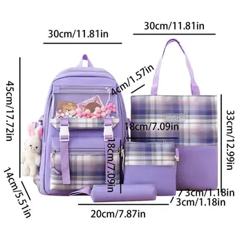 Набор рюкзаков для путешествий, Эстетичный рюкзак, 4 шт., набор школьных сумок с подвеской в виде кролика, вмещающий книги, ручки, Закуски, игрушки, Бутылки с водой